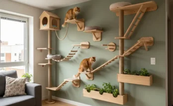 DIY vertical wall shelving ideas for small apartment cat enrichment